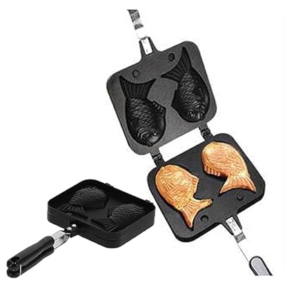 Taiyaki Fischförmige Waffelkuchenmaschine, Fischwaffeleisen Neuartiges Waffeleisen,Pfannkuchenbackautomat mit Fischmotiv,Antihaft-Dual-Pot-Form für Küchengebrauch DIY Cooking Party Dessert