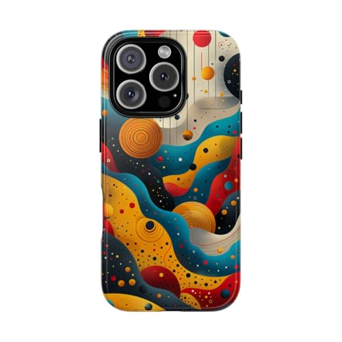 Coque iPhone 16 Pro rigide brillante vagues cosmiques jaune antichoc