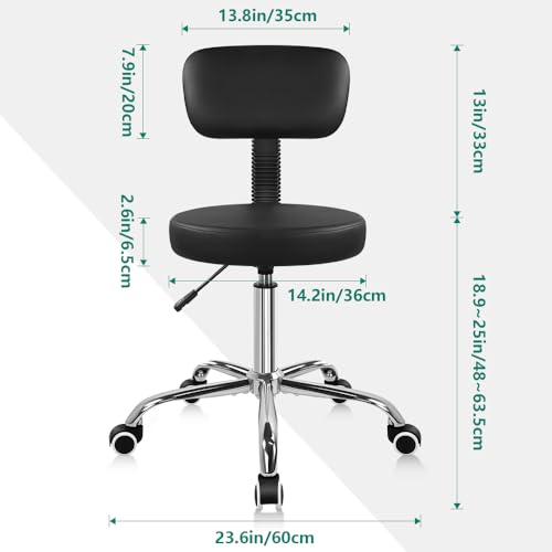 Image of BFTOU Home Office Chair with Backrest Adjustable Drafting Chair Thick Seat Cushion Rolling Stool with Wheels for Shop Salon Bar Kitchen Studio, Black