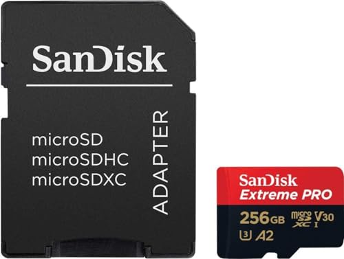 SanDisk micro sdxc Extreme Pro SDXC UHS-I U3 A2 V30 256GB + Adapter Compatible with Smartphone