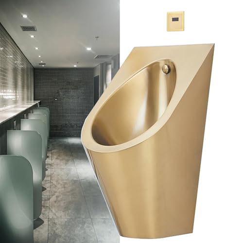 Wall Mounted Sensor Urinal,304 Stainless Steel Urinal,Men's Flushing Urinal,Modern Creative Urinal with Flush Valve, for Home/Hotel/Bar/Airport,Gold