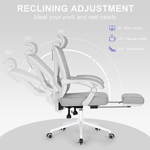 Image of Misolant Ergonomic Office Chair with Footrest, Ergonomic Desk Chair with Adjustable 2D Lumbar Support, High Back Computer Chairs with Adjustable Headrest, Gray Comfortable Executive Office Chair