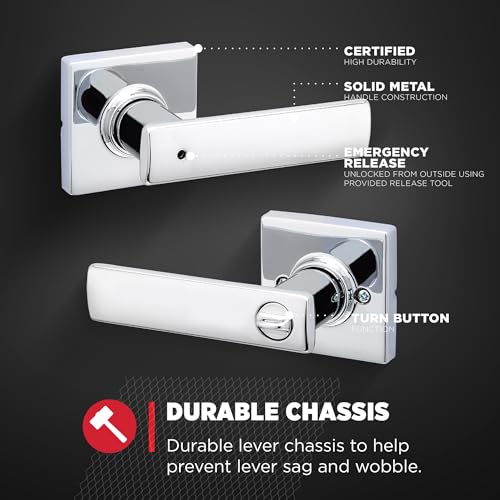 Kwikset Breton Interior Privacy Door Handle with Lock, Door Lever For Bathroom and Bedroom, Polished Chrome Reversible Keyless Turn Lock by Kwikset - Image 5