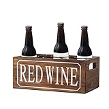 Sintosin Farmhouse Small Wooden Crates for Storage with 6 Metal Racks, 12 x 7 Inch Burning Finished Beer Bottle Holder Decorative, Rustic Wood Crates for Display Kitchen (Each Compartment 2.75')