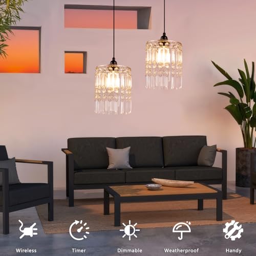 TWINKVILLA Battery Operated Chandelier, 2Pack Hanging Gazebo Lights, Acrylic Crystal Beaded Pendant Lights Outdoor Waterproof for Patio Tree Pergola Porch and Indoor Decor (2)