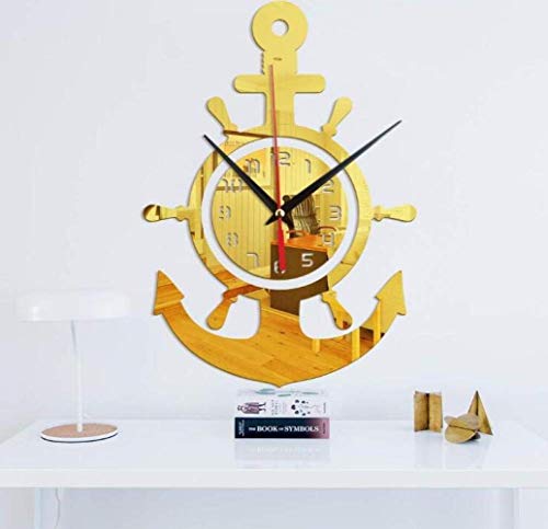 YANG1MN.Clock Anchor Helmsman Sailor Pirate Ship Acrylic Mirror Wall Clock Personality 3D Wall Wall Clock Cross-Border Mediterranean Style - Image 3