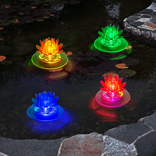 pearlstar Solar Pond Lights Waterproof LED RGB Solar Floating Lights Swimming Pool Pond Floating Night Light for Swimming Pool Spa Patio Wedding Party Christmas Decorations(4Pcs Lotus)