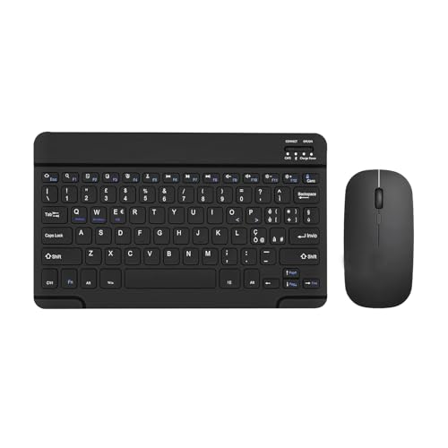 COEZFE Set Tastiera e mouse wireless Bluetooth, 10 Rechargeable Tastiera e Mouse Portatile per Tablet/smartphone/PC/iOS/Android/Windows, Layout Italiano QWERTY, Nero
