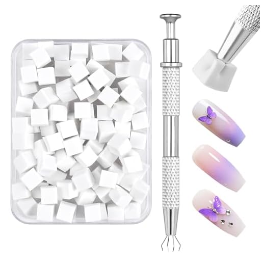 LOPHE Nail Art Schwämme, 100 Stück Sponge Nagel Pinsel mit Metallgreifer, Ohne Streifen, Sponge Brush Applikator fur Gradient Nail Art Patterns