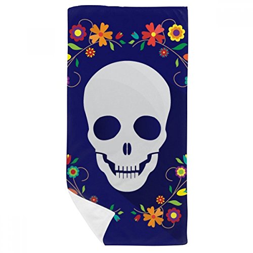 Serviette de bain motif crâne et fleurs multicolores 35x70 - 2