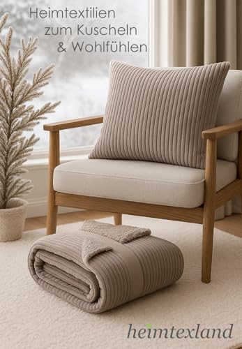 heimtexland super Dicke Cord Kuscheldecke mit flauschigem Sherpa Fell Wohndecke 200x150 Decke elegant Kuschelweich Geschenkidee Weihnachten Typ767 Taupe