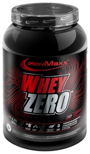 IronMaxx Proteína de suero de leche cero en polvo - fresa bote de 908g , aislado de proteína de suero sin azúcar, soluble en agua , sabores diferentes