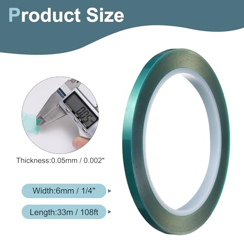 Image of HARFINGTON 2 Rolls High Temperature Masking Tape 1 /4 inch x216ft(6mmx66m) 0.05mm Thick PET Film Silicone Adhesive Heat Resistant Tapes for Heat Press Anodizing Circuit Board, Green