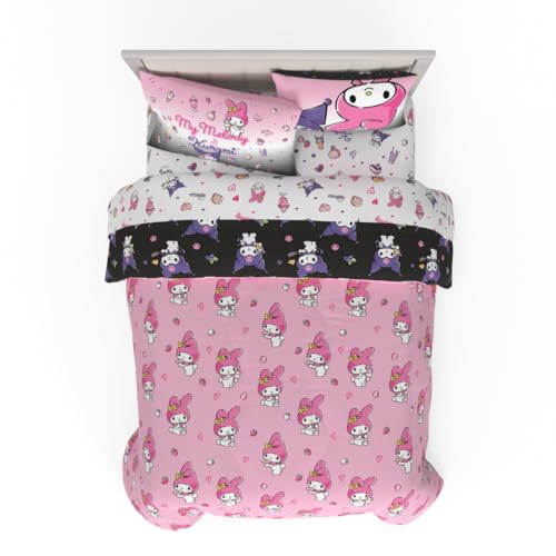 Image of Sanrio Kuromi & My Melody Bedding 7 Piece Super Soft Cozy Reversible Comforter and Sheet Set with Sham, Full, (Officially Licensed Product) By Franco