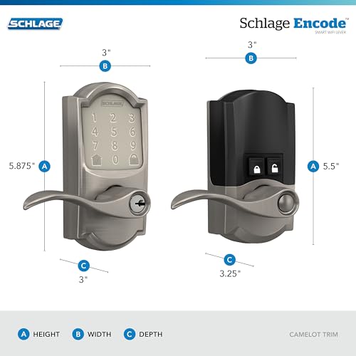 Schlage Encode Smart Wi-Fi Lock with Lever Handle, Touchscreen Keypad, Keyless Entry Door Lock, App Control, Alexa, Google Home and Airbnb Compatible, Satin Nickel, FE789WB CAM 619 Acc thumbnail 3