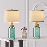 G-SAFAVA 20.25 inch Modern Glass Table Lamp Set of 2, Small Farmhouse Bedside Lamp Blue Green Nights