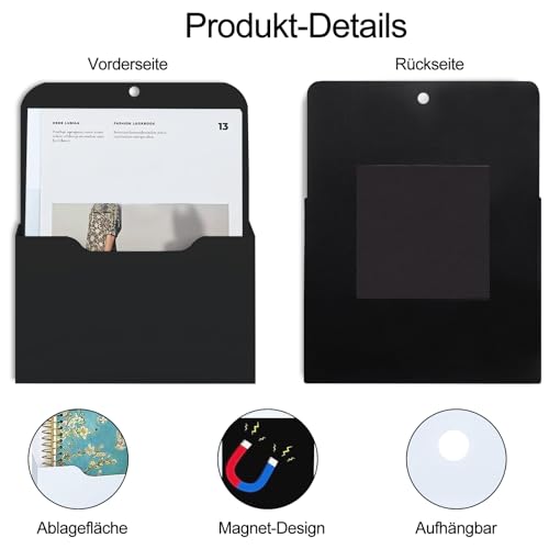 3 Stück Magnetischer Aktenhalter, 3 Größen, Bürobedarf Aufbewahrung A4 Papiere Briefhalter, Magnetischer Papierhalter Dokumentenhalter, Aktenordner-Organizer, für Whiteboards, Zuhause, Schwarz