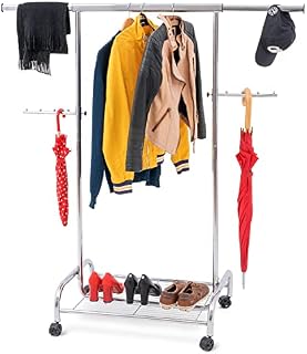Tatkraft Bull Heavy Duty Garment Rack | Adjustable Clothes Stand with Wheels and Shoes Rack | Holds up to 80kg | Chromed Steel