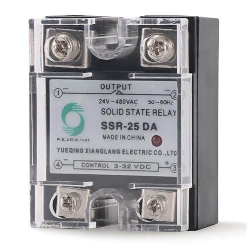 Sumiempaques WORLDSUNLIGHT Solid State Relay SSR 25 DA. DC to AC Relay from Input 3-32VDC to Output 24-480VAC 25A Single Phase. Dim: 2.3""L x 1.8""W x 1.26""T. Strong Plastic Cover with Screw Mount.