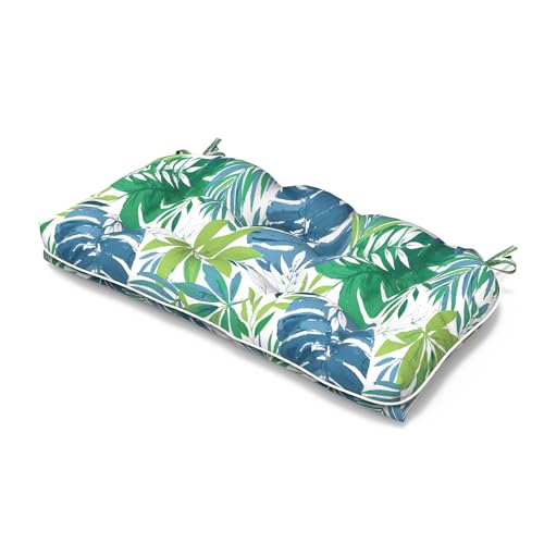 TWLEAR Tufted Bench Cushion for Outdoor Furniture, Patio Swing Cushion 44 x 19 x 5 Inch, Overstuffed Outdoor Chair Cushion for Garden Loveseat Lounge Storage, 1 Pack, Islamorada Blue Green