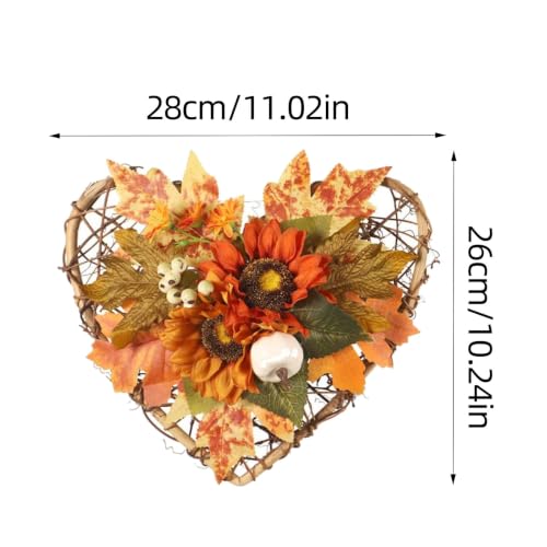 Wreaths for Front Door, 11 Inches Autumn Theme Rattan Weaving Love Framework Simulated Flower Material Fall Decorations,Convenient Suspension Rich Usage Scenarios Fall Decorations for Home Outdoor - image 2