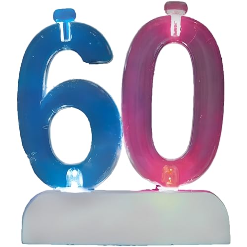 Unique Flashing Number 60 Holder & Candles, Multicolor