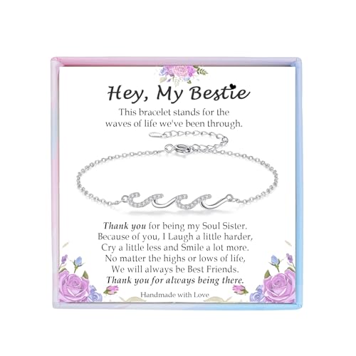 Gifts for Mom Wife Grandma Daughter Friend Bestie Soul Sister, Silver Wave Bracelet Gift for Woman Birthday Gifts Ideas, The Waves of Life We've Through Together Gift for Christmas Mothers Day