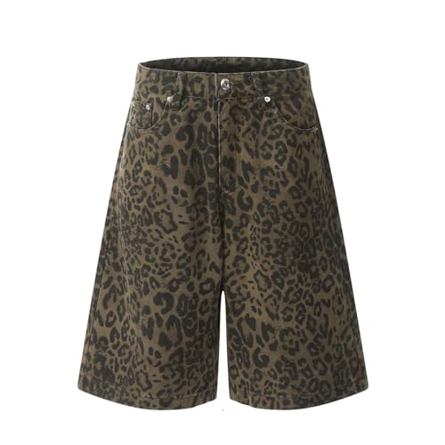 Bermuda en jean léopard femme mi-haute à revers