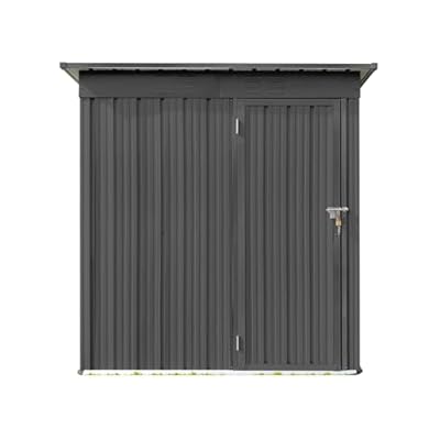 HOOPOOCOLOR 5X4ft Metal Storage Shed, Outdoor Garden Shed with Floor, Waterproof Vertical Tool Shed Cabinet Lockable Sheds Outdoor Storage Clearance for Patio (Grey)