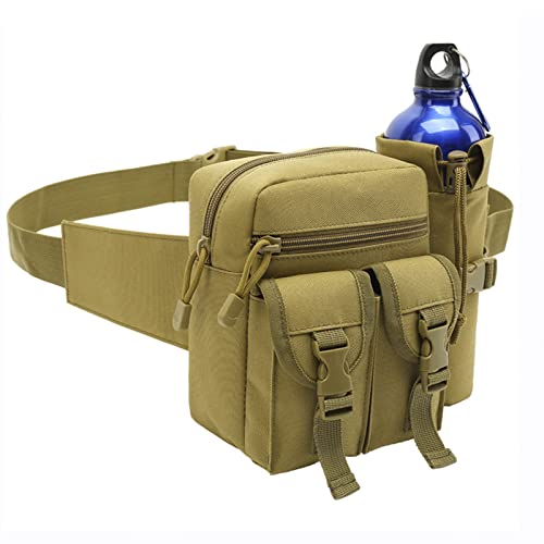 Jaugufiy Bolsa de cintura para esportes ao ar livre com suporte de garrafa, pochete tática para cicl