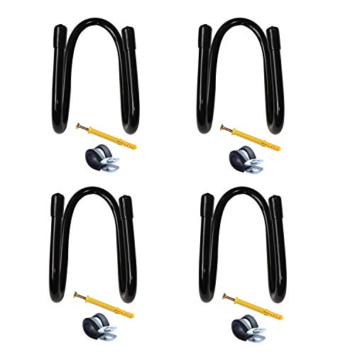 Adjustable Wall Mount Yoga Mat Foam Roller and Towel Rack Holder Hooks Storage Shelf for Hanging Yoga Strap and Resistance Bands at Your Fitness Class or Home Gym, Up to 8 Inch Diameter - No Mat (Black - 4Pack)