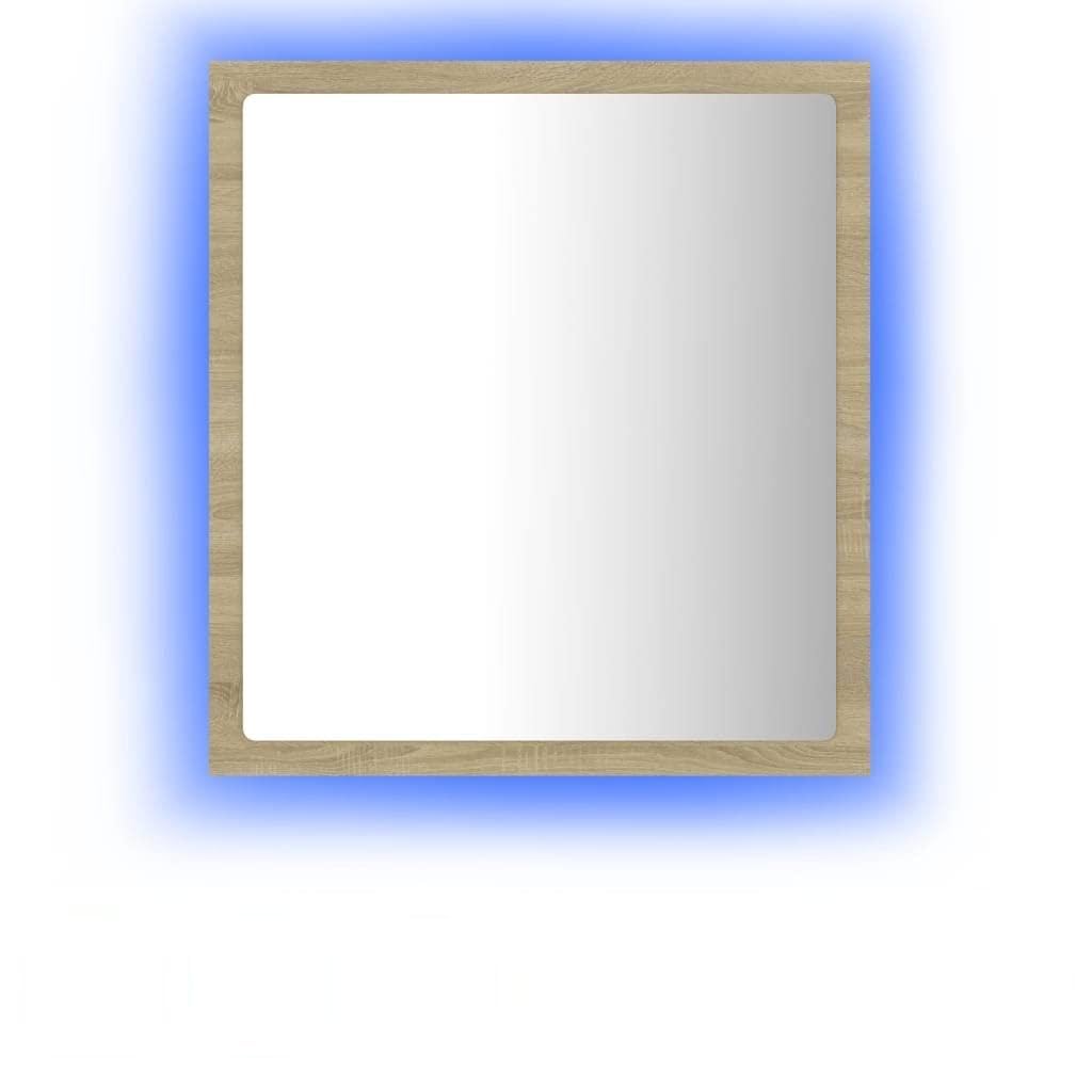 Miroir de salle de bain LED en chêne Sonoma 40x37 cm avec cadre acrylique et éclairage RVB