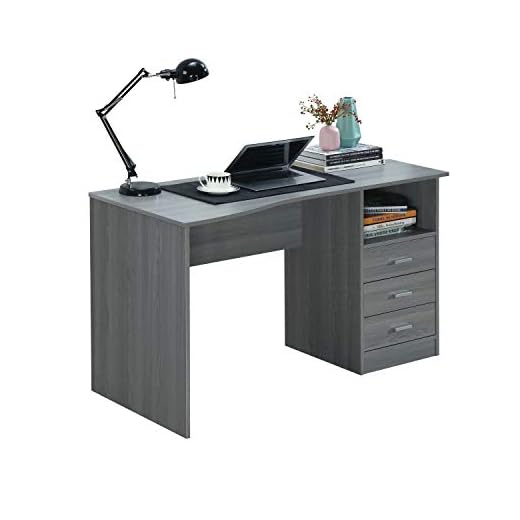 51" W Classic Computer Desk with Drawers, 3-Drawer Home Office Desk with Storage, Grey