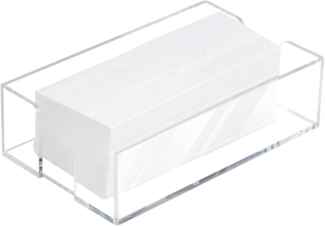 Acrylic Napkin Holder, Clear Modern Design, Countertop Napkins Dispenser, Flat Paper Napkin Organizer fo Bathroom, Kitchen, Restaurant, Office, 9"x5.5"x2.5"