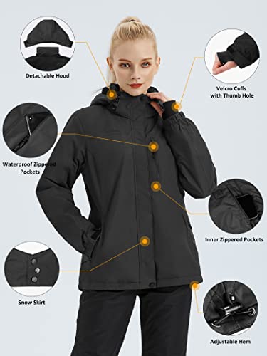 Free Soldier Women's Waterproof Ski Snow Jacket Fleece Lined Warm Winter Rain Jacket With Hood Fully Taped Seams(Black,Xl) #TOP2