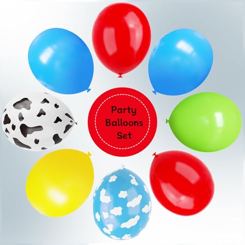 Image of YMSZ Red Blue Green Yellow Latex Balloons, 67pcs 12 Inch Cow Print Balloons For Kids Boys Girls Birthday, Baby Shower Party Decorations