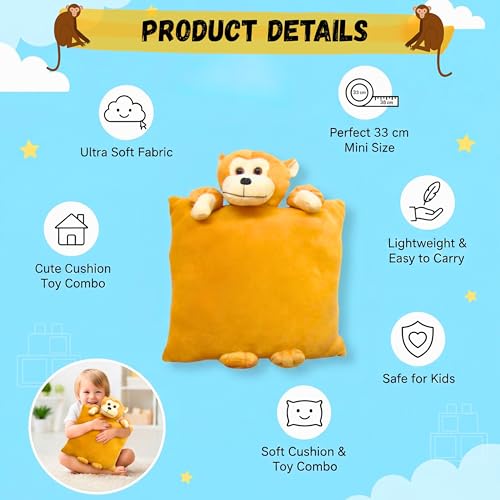 Image of Tickles Stuffed Soft Monkey Cushion Toy Pillow Car 33 cm