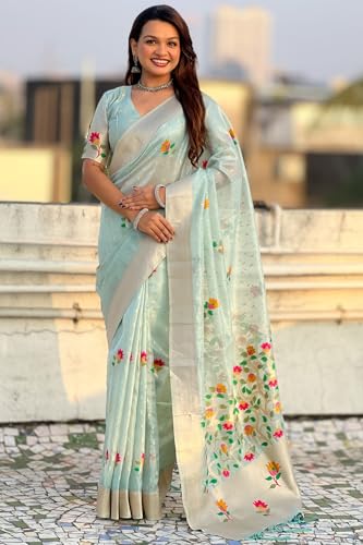 Image of SGF11 Women's Kanjivaram Tissue Pure Soft Silk Saree With Unstitched Blouse Piece