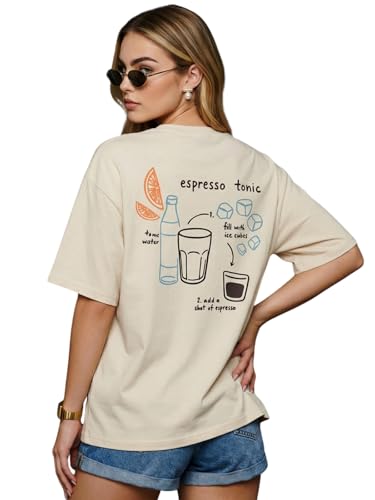 Image of JUNEBERRY Pure Cotton Oversized Drop Shoulder T-Shirt for Women | Front & Back Print, Half Sleeve, Baggy Fit, Round Neck | Sizes S-XXL