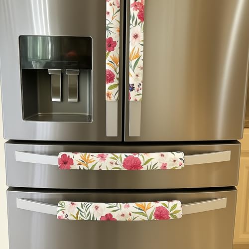 Image of WWW.THROWPILLOW.IN Fridge Handle Covers, Set of 2|Floral Printed Washable Fridge Handle Cover For Lg Samsung Fridge Refrigerator Door Handle Cover Kitchen Decor, 2 Piece