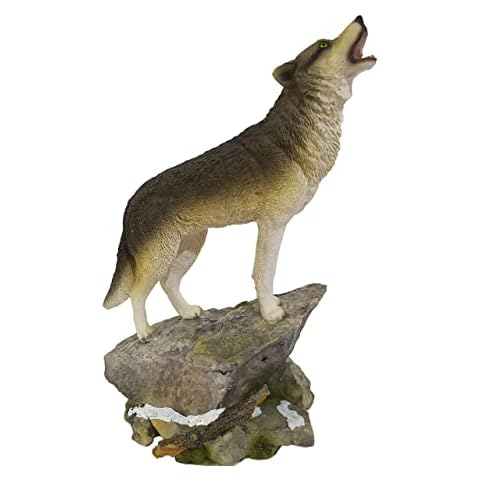 HOMERRY Howling Wolf Figurine on a Rock Grey Wolf Figure for Decorative Lodge and Rustic Cabin Decor Statues and Figurines & Wildlife Animal, Wolf Sculpture or Timberwolves Collectible Art Gifts Cover