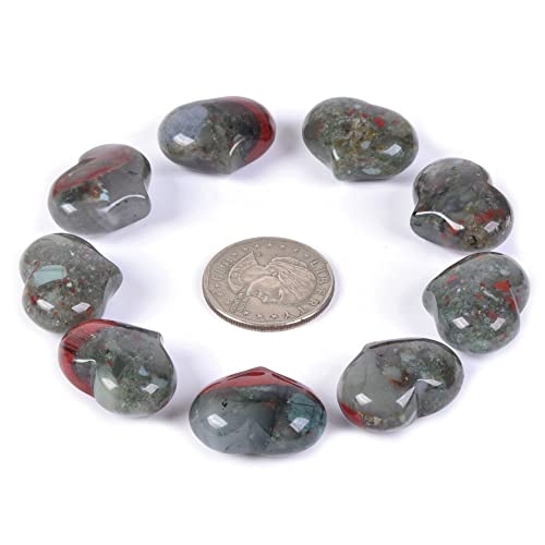Justinstones Natural African Bloodstone Gemstone Healing Crystal 1 inch Mini Puffy Heart Pocket Stone Iron Gift Box (Pack of 10) - Thumbnail 2