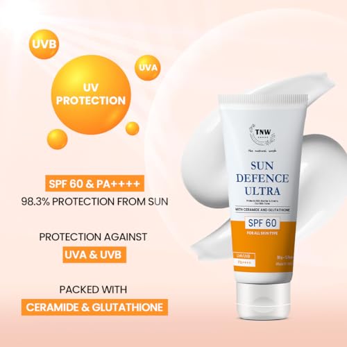 Image of TNW - The Natural Wash Sun Defence SPF 60 Cream with Glutathione | Protection Against UVA /UVB | SPF 60 & PA++++ | No White Cast| 50 g