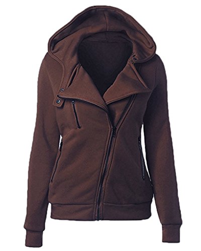 Maybest Women's Autumn Spring Winter Casual Hooded Coats Side Zipper Hoodies Sweater Long Sleeve Pullover Coffee US 4