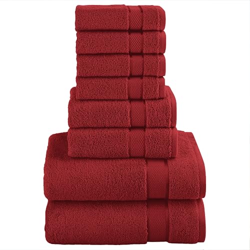 Image of Elegant Comfort Premium Cotton 8-Piece Towel Set, Includes 4 Washcloths, 2 Hand Towels and 2 Bath Towels, 100% Turkish Cotton - Highly Absorbent and Super Soft Towels for Bathroom, Burgundy