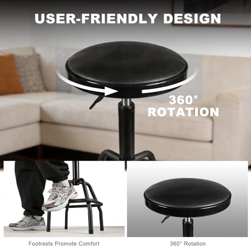 Image of Big RED Pneumatic Shop Stool, Adjustable Height Garage Bar Stool, 300-Pound Capacity Heavy Duty Steel Frame, Perfect for Home, Bar, Garage and Shop, Black