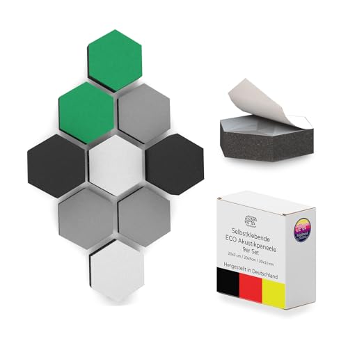 PolySound® Eco Acoustic Panels Self-Adhesive – Oceanic Oasis – Extra Sound Insulation with 0.9 Removable with Special Adhesive – 9 x 3D Acoustic Foam 3-10 cm