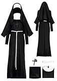 Fbzxojiw Womens The Nun Cosplay Costume Valak Black Dress Robe Uniform Suit Devil Nun Halloween Outfit Wimple Full Set (Black 2, Large)