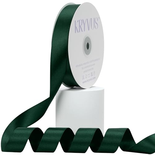 Kryvus Hunter Green Satin Ribbon, Double Faced 1 Inch X 50 Yards Hunter Green Ribbon, Premium Satin Ribbon for Gift Wrapping, Crafts, Hair Bow Making, Sewing, Flower Bouquet, Wedding Party Decor