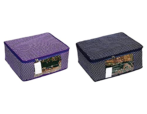 Image of Foldable Wardrobe|Set Cover|Cotton Saree Cover Closet Orgnizer /Saree Bags for Wardrobe Orgnizer Clothe Covers |Saree Cover with Zip|Wardrobe Bag (Pack of 2, Blue + Purple)